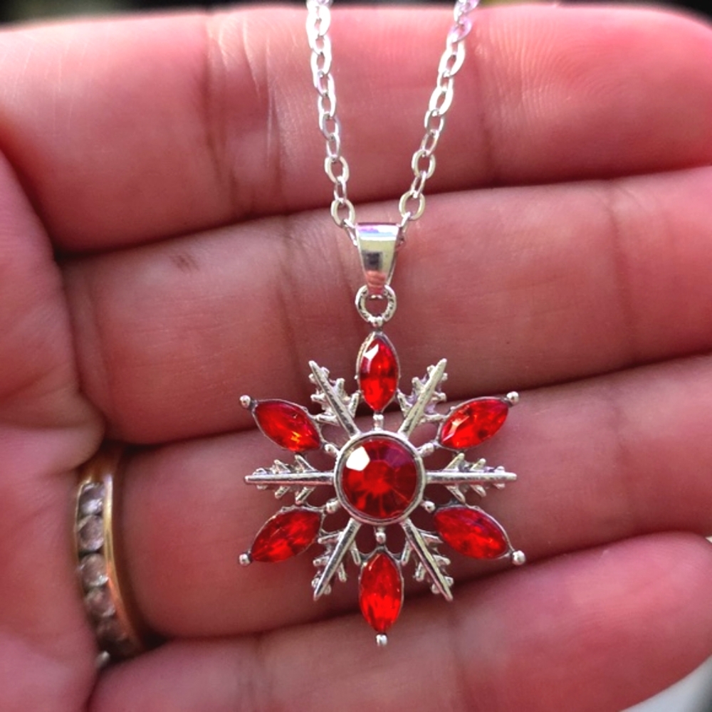Red Snowflake Pendant Necklace - Picture 5 of 5